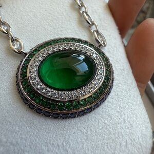 APM MONACO Emerald and Sapphire Oval Pendant Necklace